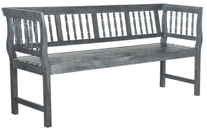 Safavieh BRENTWOOD Elegant Acacia Wood Bench with Silver Accents for Outdoor Spaces and Timeless Style Ash Grey PAT6732B