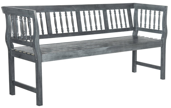 Safavieh BRENTWOOD Elegant Acacia Wood Bench with Silver Accents for Outdoor Spaces and Timeless Style Ash Grey PAT6732B