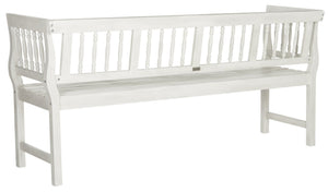Safavieh BRENTWOOD Elegant Acacia Wood Bench with Silver Accents for Outdoor Spaces and Timeless Style Antique / White PAT6732C