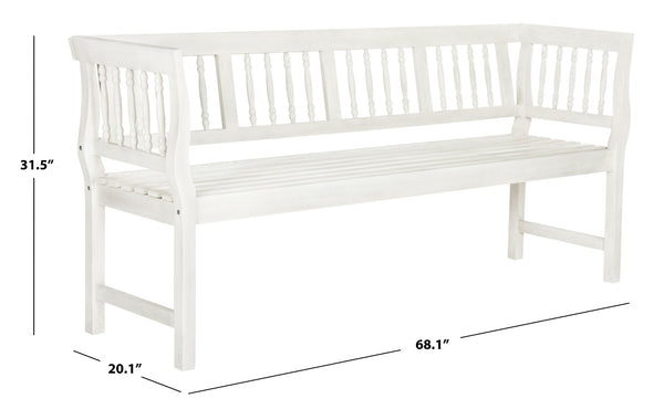 Safavieh BRENTWOOD Elegant Acacia Wood Bench with Silver Accents for Outdoor Spaces and Timeless Style Antique / White PAT6732C