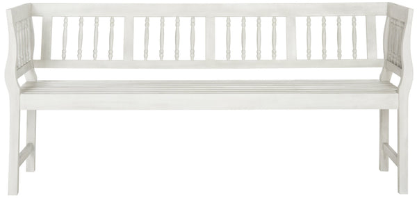 Safavieh BRENTWOOD Elegant Acacia Wood Bench with Silver Accents for Outdoor Spaces and Timeless Style Antique / White PAT6732C