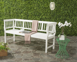 Safavieh BRENTWOOD Elegant Acacia Wood Bench with Silver Accents for Outdoor Spaces and Timeless Style Antique / White PAT6732C