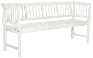 Safavieh BRENTWOOD Elegant Acacia Wood Bench with Silver Accents for Outdoor Spaces and Timeless Style Antique / White PAT6732C