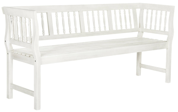 Safavieh BRENTWOOD Elegant Acacia Wood Bench with Silver Accents for Outdoor Spaces and Timeless Style Antique / White PAT6732C
