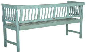Safavieh BRENTWOOD Elegant Acacia Wood Bench with Silver Accents for Outdoor Spaces and Timeless Style Beach House Blu / Beige PAT6732D