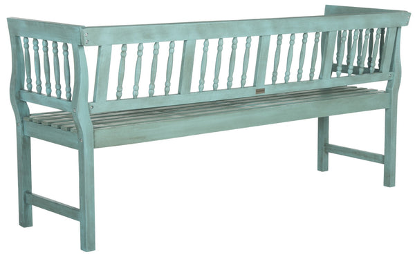 Safavieh BRENTWOOD Elegant Acacia Wood Bench with Silver Accents for Outdoor Spaces and Timeless Style Beach House Blu / Beige PAT6732D
