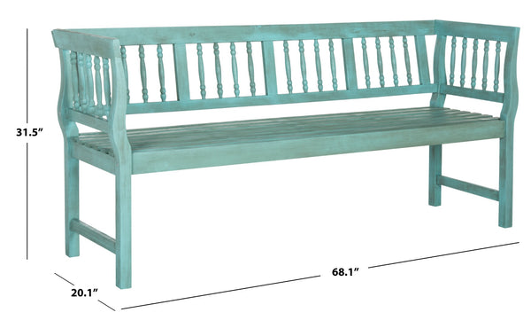 Safavieh BRENTWOOD Elegant Acacia Wood Bench with Silver Accents for Outdoor Spaces and Timeless Style Beach House Blu / Beige PAT6732D
