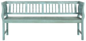 Safavieh BRENTWOOD Elegant Acacia Wood Bench with Silver Accents for Outdoor Spaces and Timeless Style Beach House Blu / Beige PAT6732D