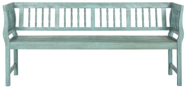 Safavieh BRENTWOOD Elegant Acacia Wood Bench with Silver Accents for Outdoor Spaces and Timeless Style Beach House Blu / Beige PAT6732D