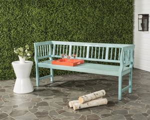 Safavieh BRENTWOOD Elegant Acacia Wood Bench with Silver Accents for Outdoor Spaces and Timeless Style Beach House Blu / Beige PAT6732D