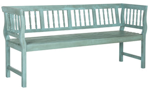 Safavieh BRENTWOOD Elegant Acacia Wood Bench with Silver Accents for Outdoor Spaces and Timeless Style Beach House Blu / Beige PAT6732D