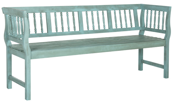 Safavieh BRENTWOOD Elegant Acacia Wood Bench with Silver Accents for Outdoor Spaces and Timeless Style Beach House Blu / Beige PAT6732D