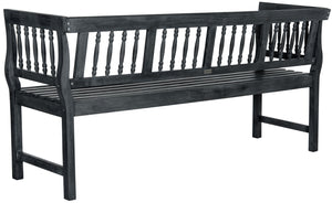 Safavieh BRENTWOOD Elegant Acacia Wood Bench with Silver Accents for Outdoor Spaces and Timeless Style Dark Slate Gray PAT6732K