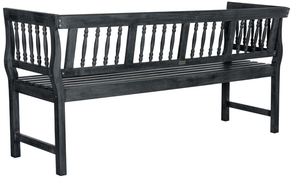 Safavieh BRENTWOOD Elegant Acacia Wood Bench with Silver Accents for Outdoor Spaces and Timeless Style Dark Slate Gray PAT6732K