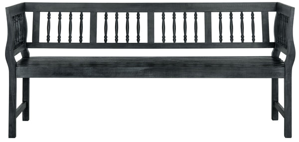Safavieh BRENTWOOD Elegant Acacia Wood Bench with Silver Accents for Outdoor Spaces and Timeless Style Dark Slate Gray PAT6732K