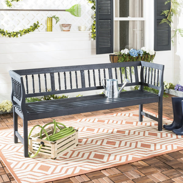 Safavieh BRENTWOOD Elegant Acacia Wood Bench with Silver Accents for Outdoor Spaces and Timeless Style Dark Slate Gray PAT6732K