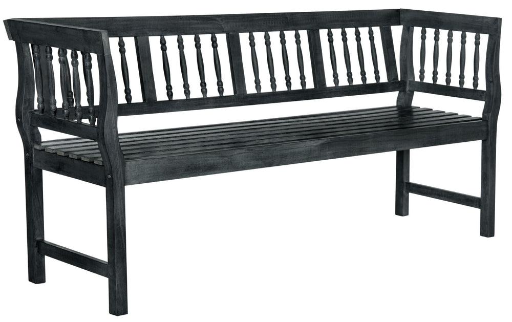 Safavieh BRENTWOOD Elegant Acacia Wood Bench with Silver Accents for Outdoor Spaces and Timeless Style Dark Slate Gray PAT6732K