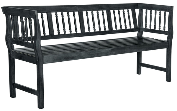 Safavieh BRENTWOOD Elegant Acacia Wood Bench with Silver Accents for Outdoor Spaces and Timeless Style Dark Slate Gray PAT6732K
