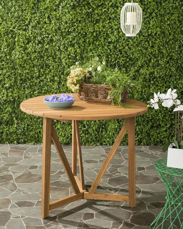 Safavieh CLOVERDALE Round Outdoor Table – Elegant Acacia Wood Design for Alfresco Dining & Entertaining Natural PAT6733A