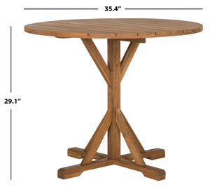 Safavieh ARCATA Round Outdoor Dining Table – Elegant Acacia Wood with Silver Metal Accents for Patios & Decks Natural PAT6735A
