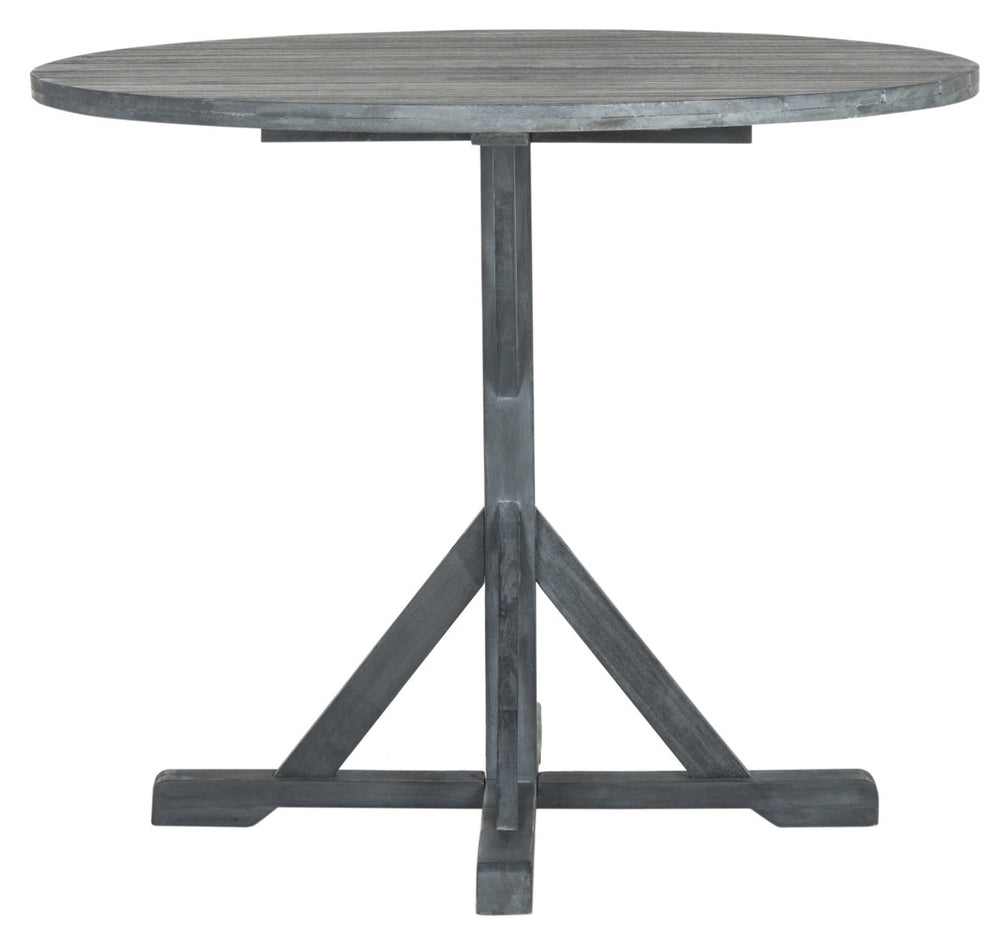 Safavieh ARCATA Round Outdoor Dining Table – Elegant Acacia Wood with Silver Metal Accents for Patios & Decks Ash Grey PAT6735B