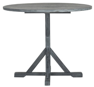 Safavieh ARCATA Round Outdoor Dining Table – Elegant Acacia Wood with Silver Metal Accents for Patios & Decks Ash Grey PAT6735B