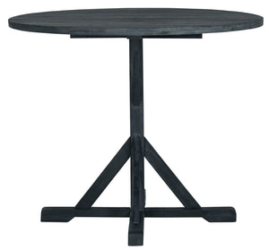 Safavieh ARCATA Round Outdoor Dining Table – Elegant Acacia Wood with Silver Metal Accents for Patios & Decks Dark Slate Gray PAT6735K