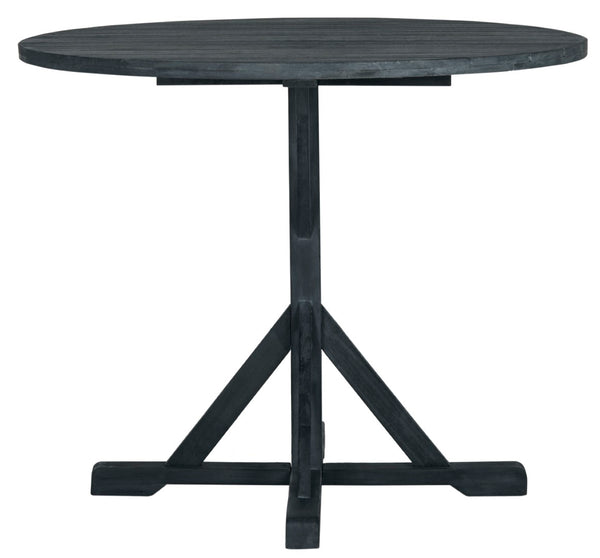 Safavieh ARCATA Round Outdoor Dining Table – Elegant Acacia Wood with Silver Metal Accents for Patios & Decks Dark Slate Gray PAT6735K
