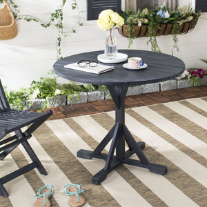 Safavieh ARCATA Round Outdoor Dining Table – Elegant Acacia Wood with Silver Metal Accents for Patios & Decks Dark Slate Gray PAT6735K