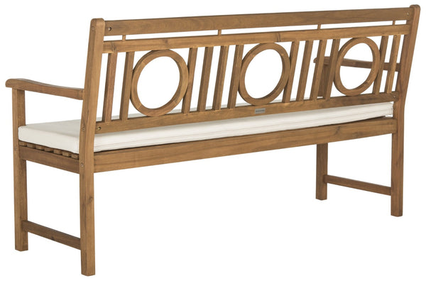 Safavieh MONTCLAIR Elegant Three-Seat Outdoor Bench with Plush Cushion and Timeless Geometric Design Natural / Beige PAT6736A