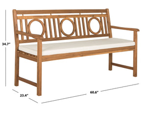 Safavieh MONTCLAIR Elegant Three-Seat Outdoor Bench with Plush Cushion and Timeless Geometric Design Natural / Beige PAT6736A
