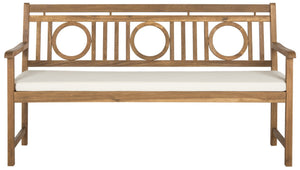 Safavieh MONTCLAIR Elegant Three-Seat Outdoor Bench with Plush Cushion and Timeless Geometric Design Natural / Beige PAT6736A