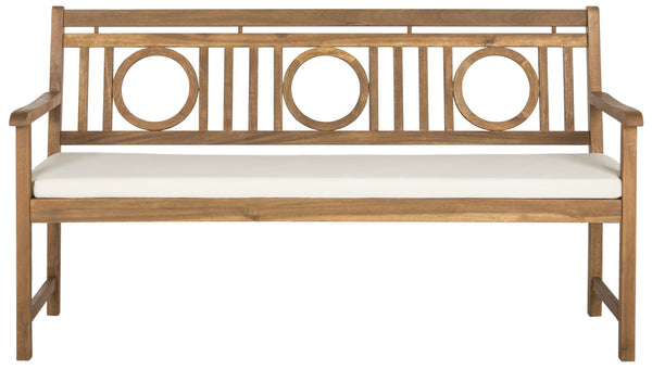 Safavieh MONTCLAIR Elegant Three-Seat Outdoor Bench with Plush Cushion and Timeless Geometric Design Natural / Beige PAT6736A
