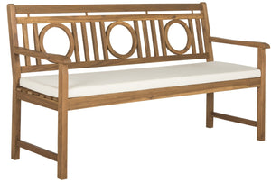 Safavieh MONTCLAIR Elegant Three-Seat Outdoor Bench with Plush Cushion and Timeless Geometric Design Natural / Beige PAT6736A