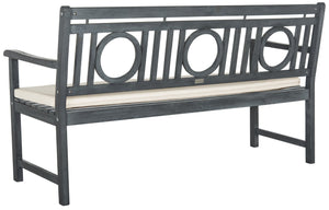 Safavieh MONTCLAIR Elegant Three-Seat Outdoor Bench with Plush Cushion and Timeless Geometric Design Ash Grey / Beige PAT6736B