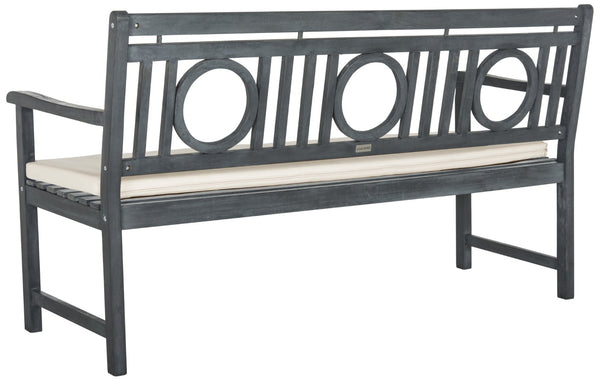 Safavieh MONTCLAIR Elegant Three-Seat Outdoor Bench with Plush Cushion and Timeless Geometric Design Ash Grey / Beige PAT6736B