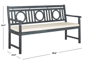 Safavieh MONTCLAIR Elegant Three-Seat Outdoor Bench with Plush Cushion and Timeless Geometric Design Ash Grey / Beige PAT6736B