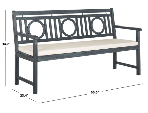 Safavieh MONTCLAIR Elegant Three-Seat Outdoor Bench with Plush Cushion and Timeless Geometric Design Ash Grey / Beige PAT6736B