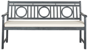 Safavieh MONTCLAIR Elegant Three-Seat Outdoor Bench with Plush Cushion and Timeless Geometric Design Ash Grey / Beige PAT6736B