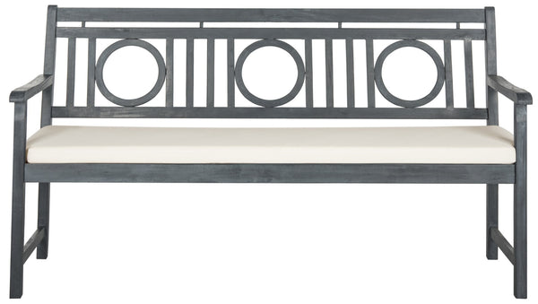Safavieh MONTCLAIR Elegant Three-Seat Outdoor Bench with Plush Cushion and Timeless Geometric Design Ash Grey / Beige PAT6736B