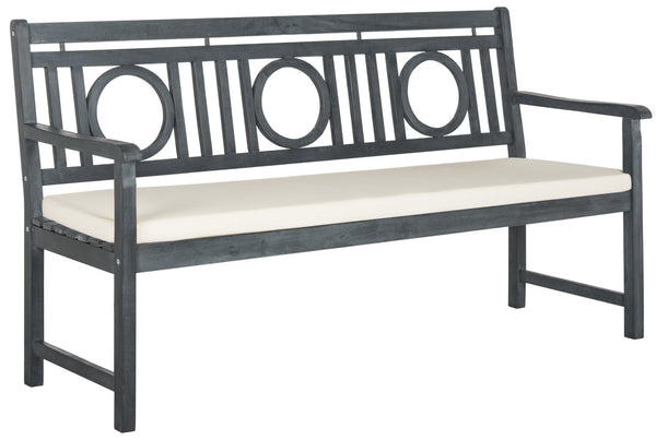 Safavieh MONTCLAIR Elegant Three-Seat Outdoor Bench with Plush Cushion and Timeless Geometric Design Ash Grey / Beige PAT6736B