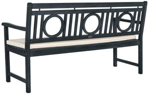 Safavieh MONTCLAIR Elegant Three-Seat Outdoor Bench with Plush Cushion and Timeless Geometric Design Dark Slate Gray / Beige PAT6736K