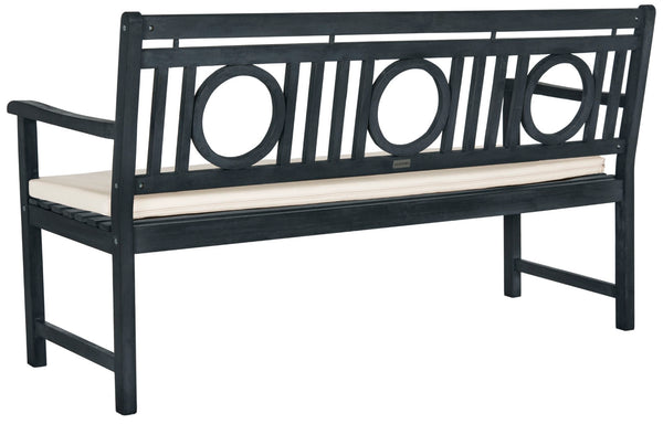 Safavieh MONTCLAIR Elegant Three-Seat Outdoor Bench with Plush Cushion and Timeless Geometric Design Dark Slate Gray / Beige PAT6736K