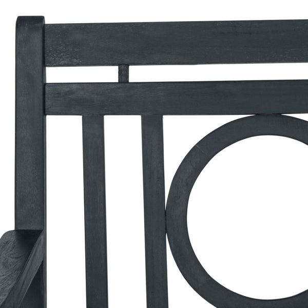 Safavieh MONTCLAIR Elegant Three-Seat Outdoor Bench with Plush Cushion and Timeless Geometric Design Dark Slate Gray / Beige PAT6736K