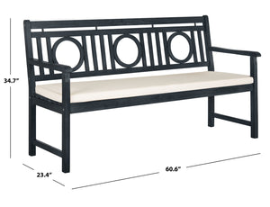 Safavieh MONTCLAIR Elegant Three-Seat Outdoor Bench with Plush Cushion and Timeless Geometric Design Dark Slate Gray / Beige PAT6736K