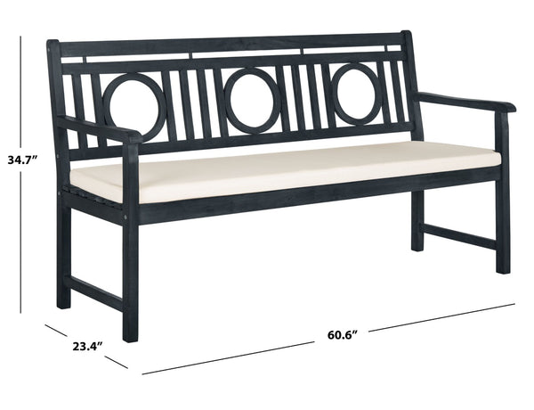 Safavieh MONTCLAIR Elegant Three-Seat Outdoor Bench with Plush Cushion and Timeless Geometric Design Dark Slate Gray / Beige PAT6736K