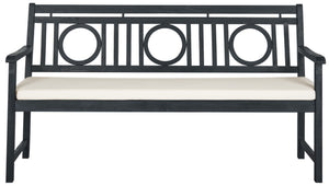 Safavieh MONTCLAIR Elegant Three-Seat Outdoor Bench with Plush Cushion and Timeless Geometric Design Dark Slate Gray / Beige PAT6736K