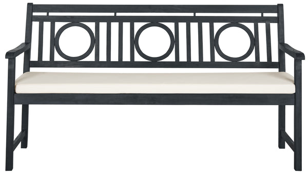 Safavieh MONTCLAIR Elegant Three-Seat Outdoor Bench with Plush Cushion and Timeless Geometric Design Dark Slate Gray / Beige PAT6736K