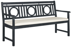 Safavieh MONTCLAIR Elegant Three-Seat Outdoor Bench with Plush Cushion and Timeless Geometric Design Dark Slate Gray / Beige PAT6736K