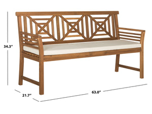 Safavieh DEL MAR 3-Seat Bench - Modern Outdoor Furniture with Plush Cushion for Relaxed Patio Elegance Natural / Beige PAT6737A